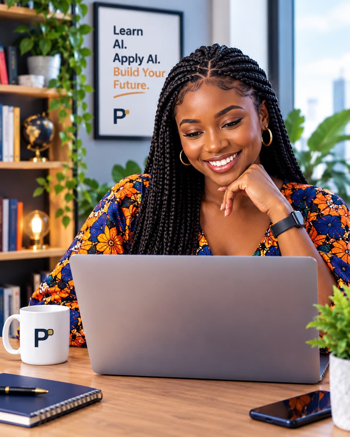 A confident learner using AI on a laptop